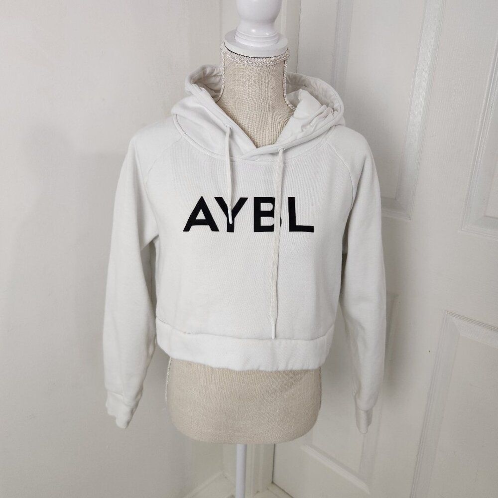 AYBL Hoodie Womens L White Cropped Pullover Fleece Hood Crop Gym Lifting